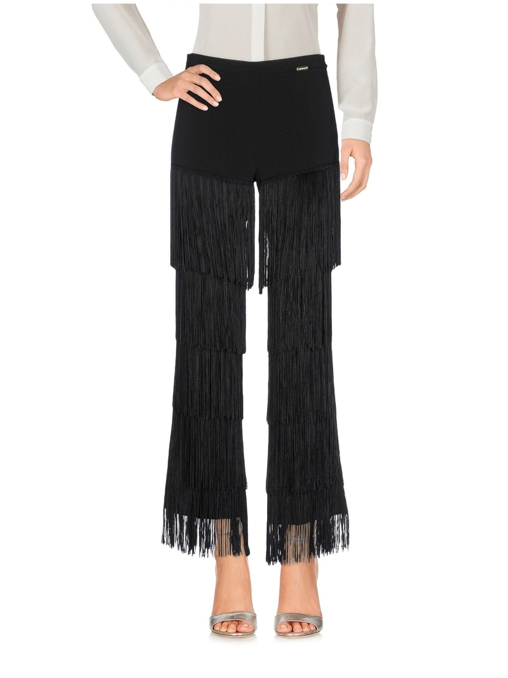 Tiered Fringe Ankle-Length Pants - Black